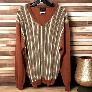 MIKO Mens V Neck Wool Blend Sweater, Rust, size XXL